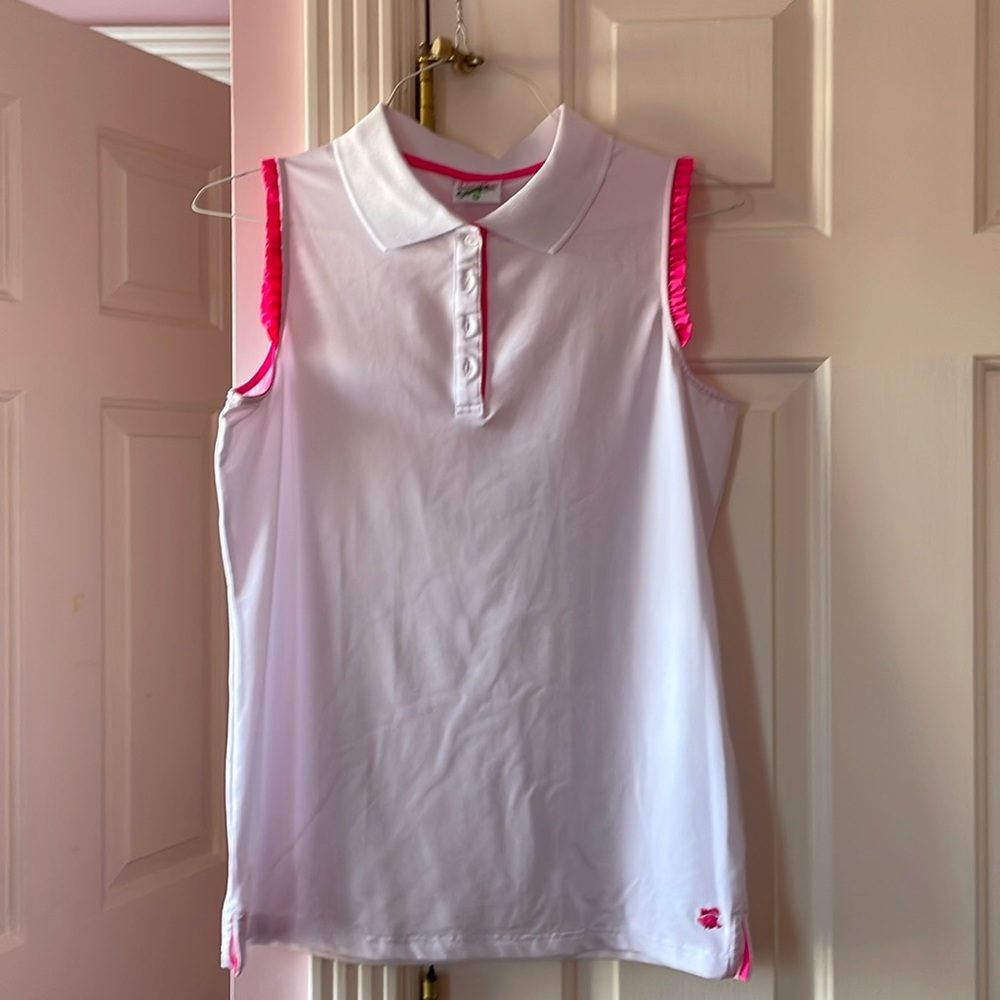 Birdies and Bows Sleeveless Polo Top in Performance fabric